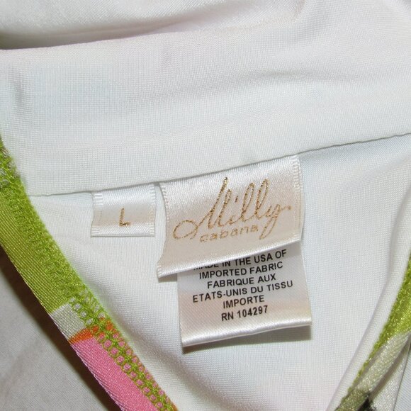 Milly Cabana Green Pink Mod Floral Retro Bandeau Halter Convertible Bikini Top L - Picture 3 of 3